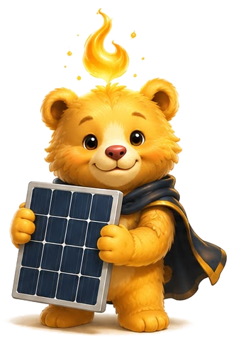 The Solar Bear holding a Tier-1 solar panel